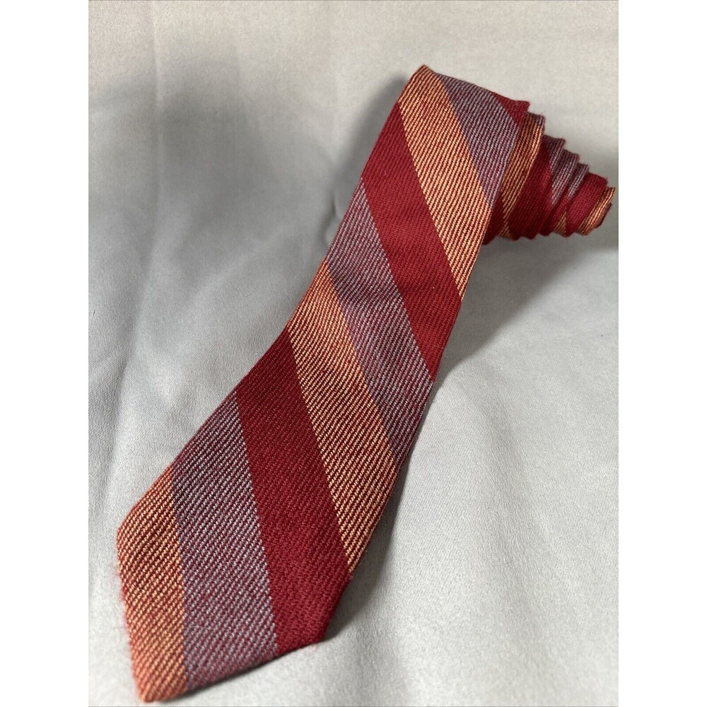 Berkley Tie Scotland 100% Lambswool Red Orange‎ Blue Stripe L:54” W:3”